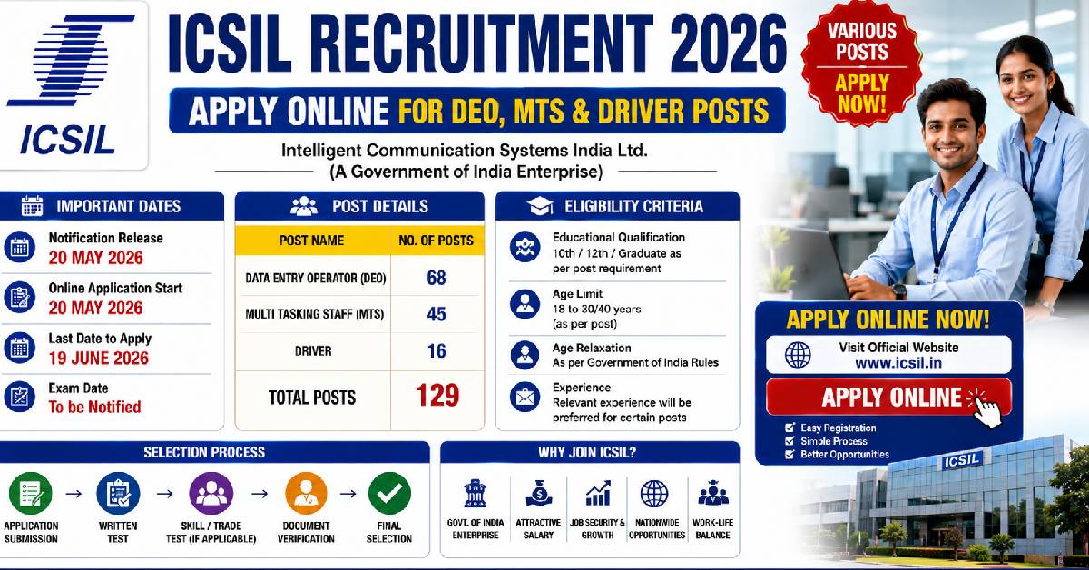 icsil recruitment 2026 data entry operator mts driver vacancy